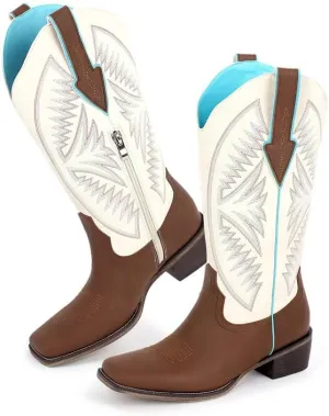 LISHAN Women's Square Toe Western Cowgirl Cowboy Boots