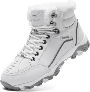 Littleplum Womens Winter Snow Boots Warm Fur Line Anti Slip Ankle Booties Fashion Sneakers Boots for Outdoor Hiking Popular White Grey Size 41