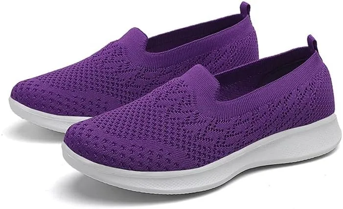 LLTMALL Women's Walking Sneakers Slip on Mesh Breathable Shoes Comfortable Knit Loafers