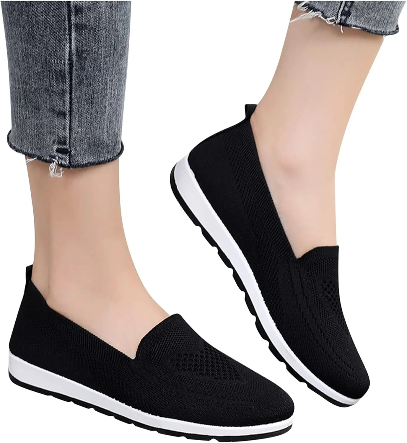 Loafers for Women Comfort Slip On Walking Shoes Knit Dressy Comfortable Business Work Flats Wide Width Casual Sneaker