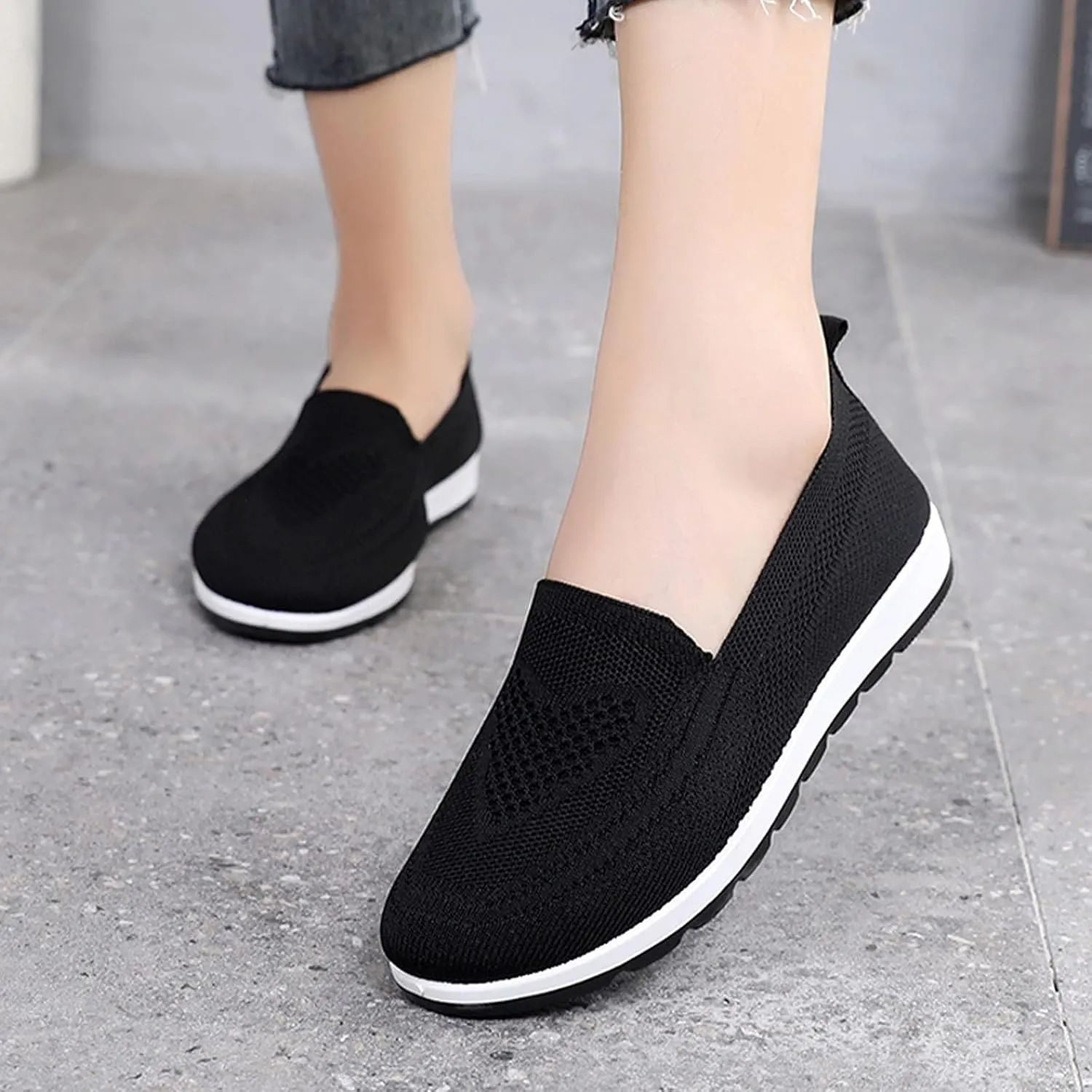 Loafers for Women Comfort Slip On Walking Shoes Knit Dressy Comfortable Business Work Flats Wide Width Casual Sneaker