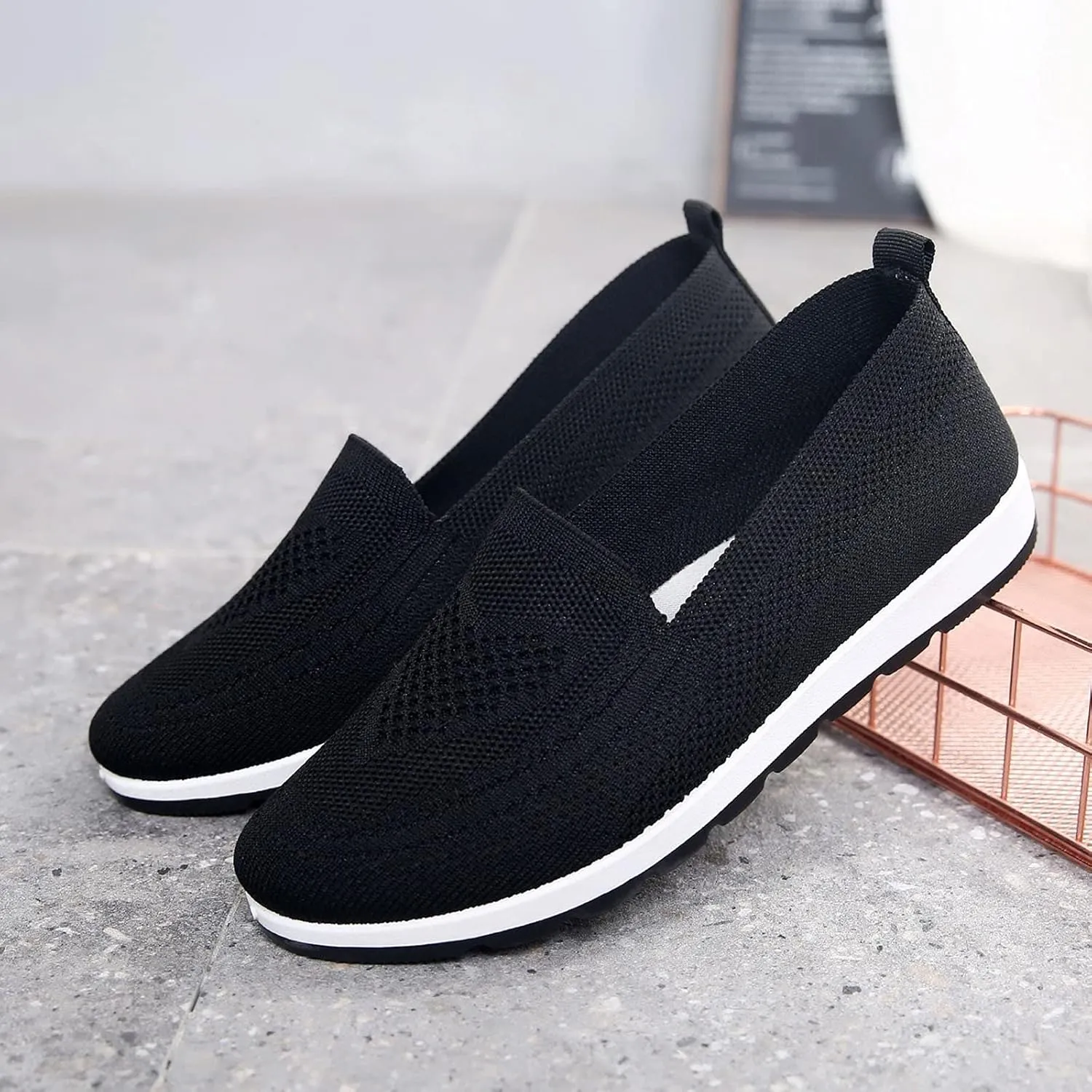 Loafers for Women Comfort Slip On Walking Shoes Knit Dressy Comfortable Business Work Flats Wide Width Casual Sneaker