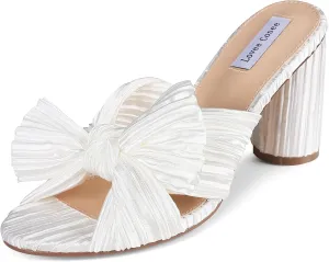 Lovee Cosee Women's Bow Knot Heeled Sandals Pleated Open Toe Ankle Strap Chunky Heels for Bride Wedding