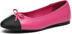 Lryweisy Women's Flats Two-Tone Mary Jane Bow Knit Ballet Comfortable Dressy Shoes