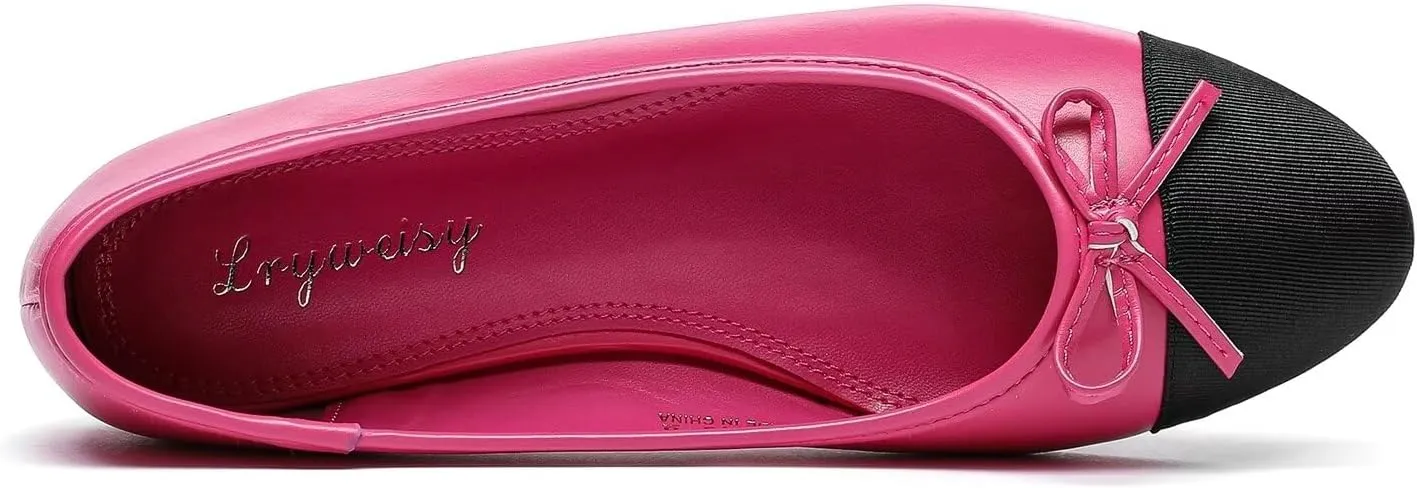 Lryweisy Women's Flats Two-Tone Mary Jane Bow Knit Ballet Comfortable Dressy Shoes