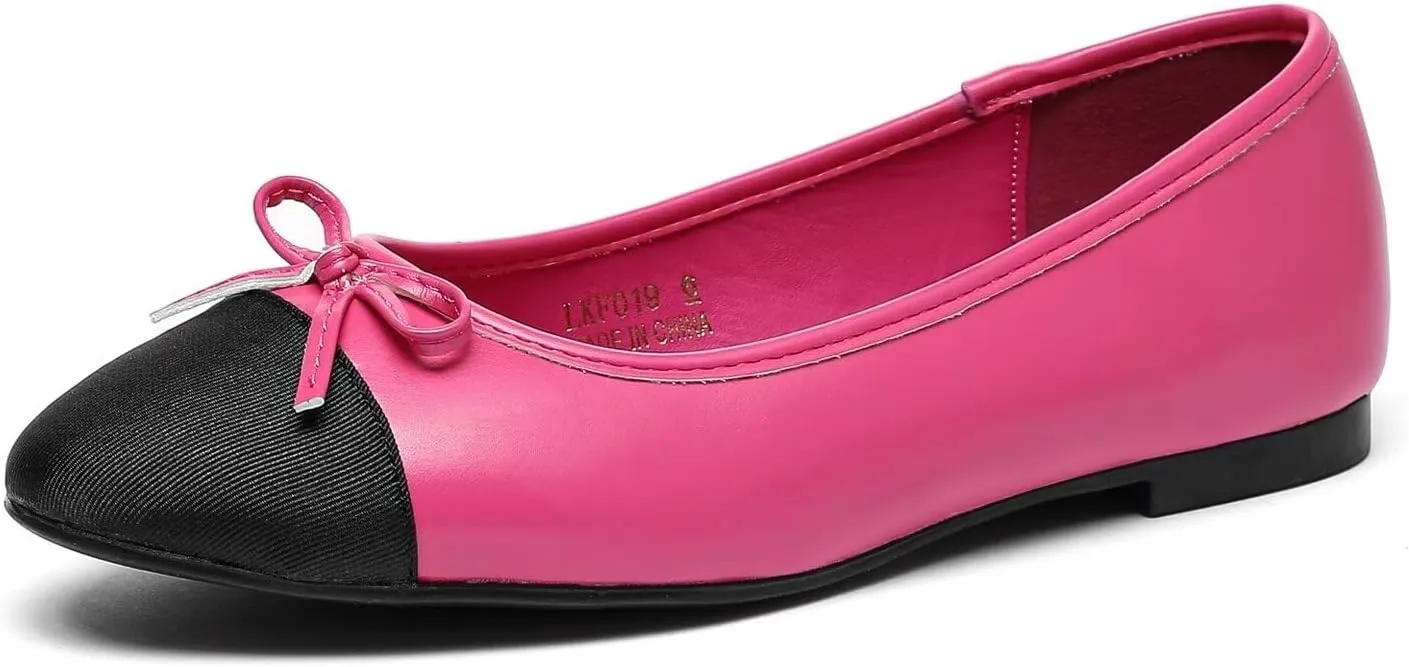 Lryweisy Women's Flats Two-Tone Mary Jane Bow Knit Ballet Comfortable Dressy Shoes