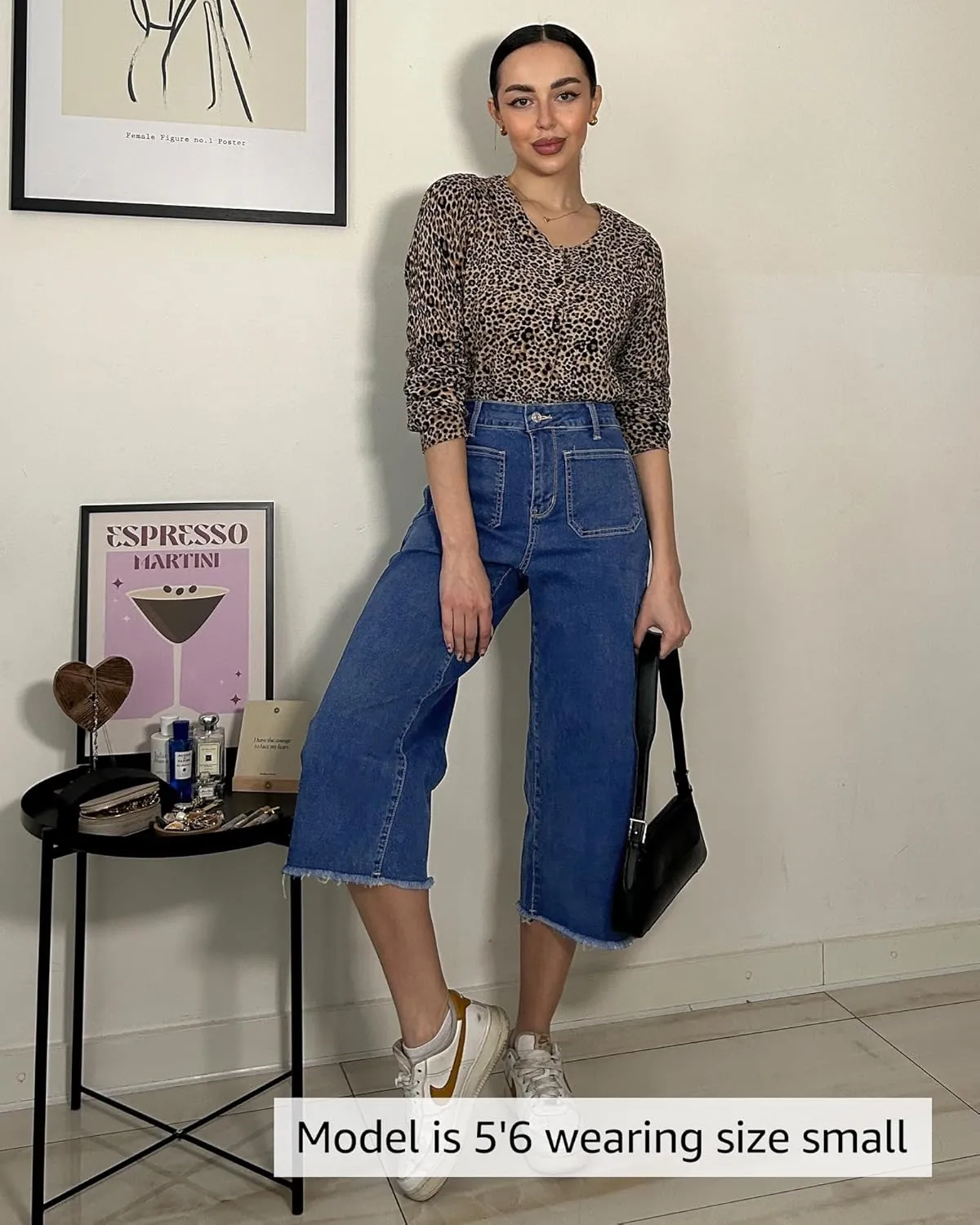 luvamia Capris Jeans for Women Wide Leg High Waisted Trendy Raw Hem Patch Pocket Cropped Stretchy Denim Capri Pants