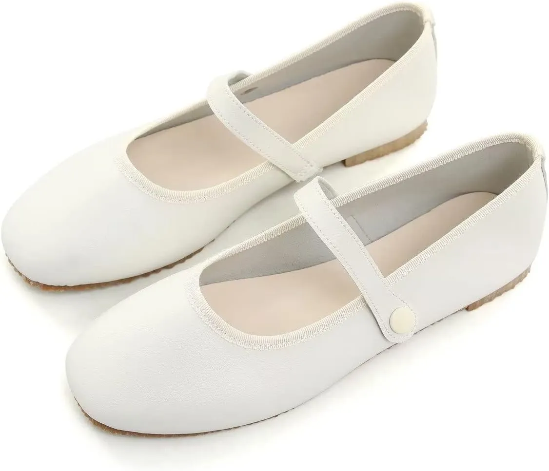 LUXINYU Women's Mary Jane Shoes Candy Color Ankle Strap Ballet Flats Soft Pu Leather Lightweight Casual Flats