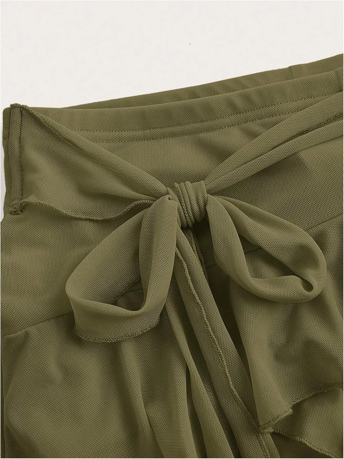 MakeMeChic Women's Y2K Sheer Mesh Mini Skirt Ruffle Hem Drop Waist Layered Tie Side Short Skirts