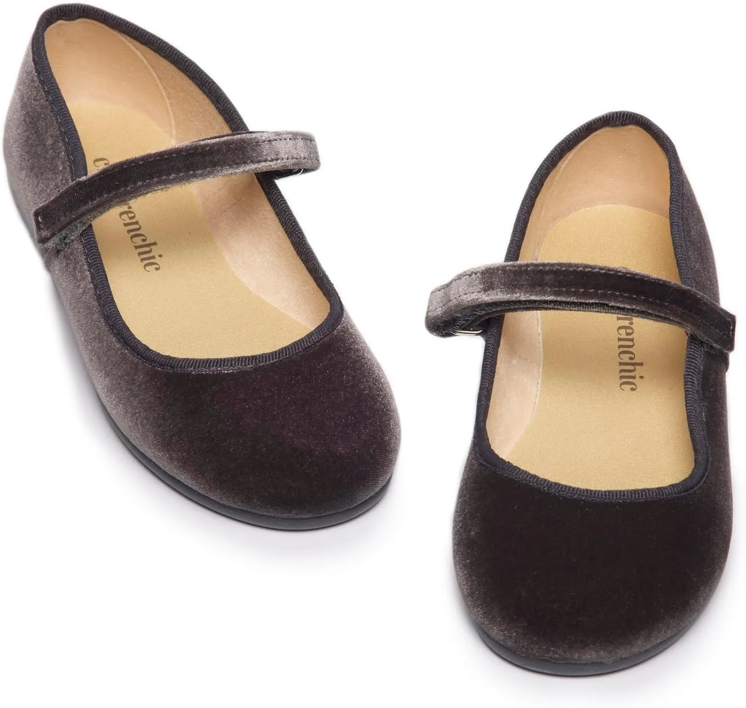 Mary Jane Shoes for Girls – Classic & Comfortable Dress Shoes for Toddlers & Kids – Perfect Flats for School, Play, and Special Occasions (Velvet, Grey, 13.5 Little Kid)