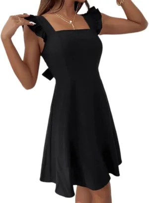 Melliflo Women's Rural Halter Dress Bow Pleated Sleeveless Mini Dress Elegant Commuting Vacation Beach Homecoming Dresses