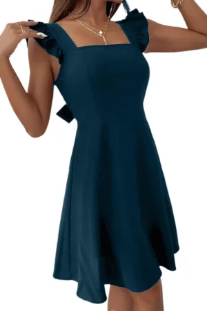 Melliflo Women's Rural Halter Dress Bow Pleated Sleeveless Mini Dress Elegant Commuting Vacation Beach Homecoming Dresses