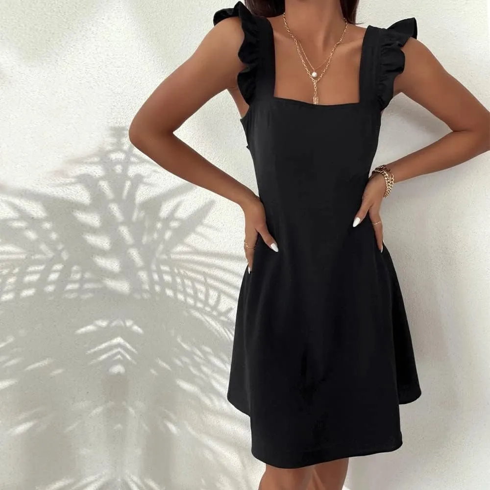 Melliflo Women's Rural Halter Dress Bow Pleated Sleeveless Mini Dress Elegant Commuting Vacation Beach Homecoming Dresses