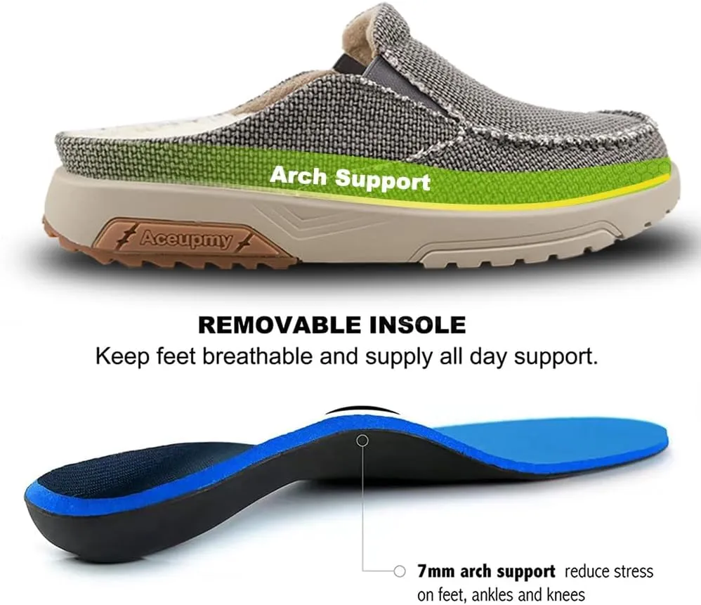Men's Arch Support Plantar Fasciitis Relief Orthopedic Slipper Indoor Canvas Slip On House Diabetic Bunions Casual Loafers