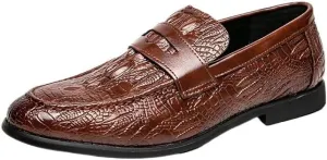 Men's Casual Leather Loafers, Black Driving Shoes with Crocodile Pattern, Slip-On Dress Shoes, New Italian Patent Leather Loafers for Men