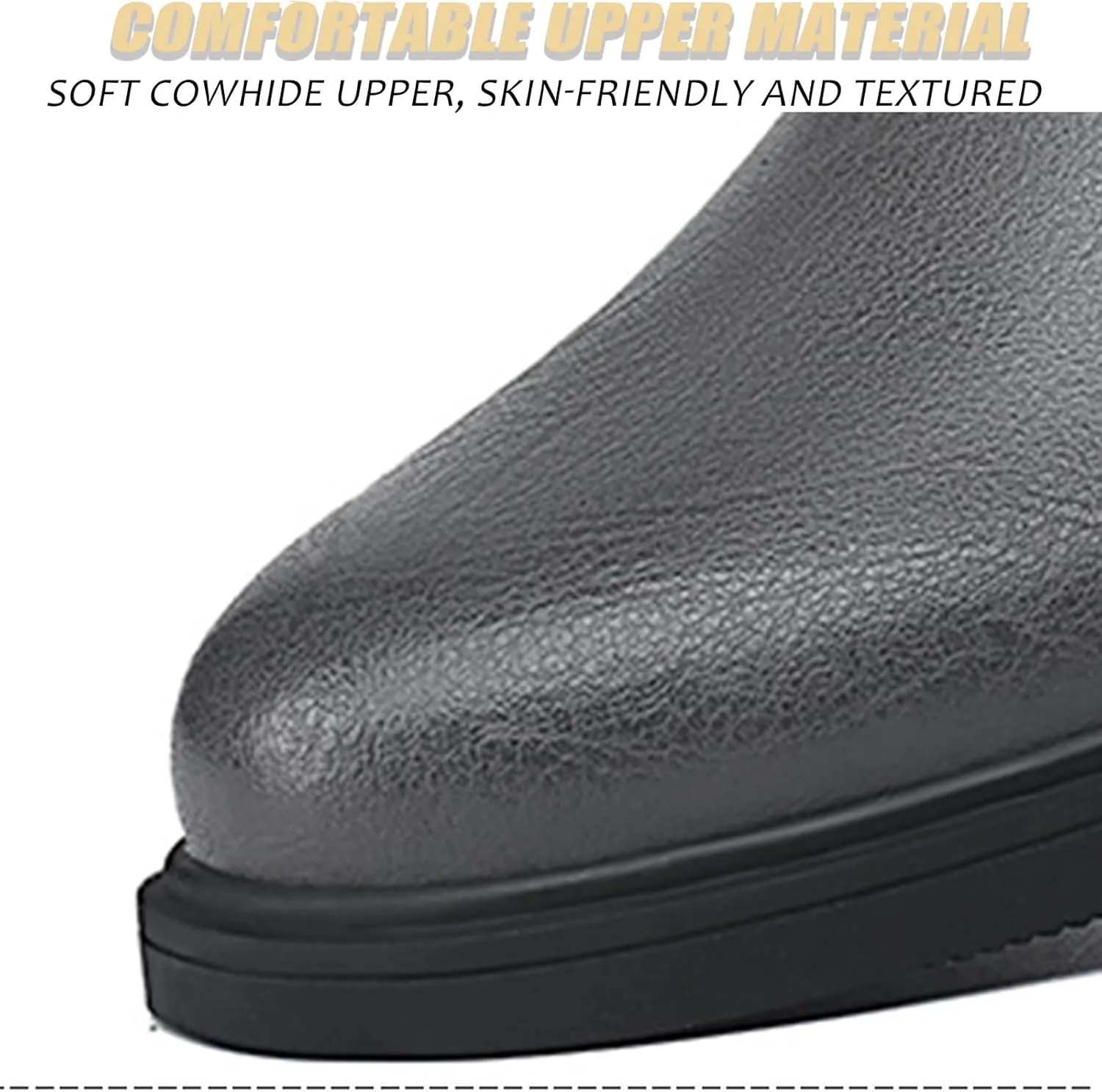 Men's Genuine Leather Pointed Chelsea Boots with Side Zipper Winter Plus Velvet Chunky Heel Non-Slip Dress Chukka Boots Suitable for Driving Work