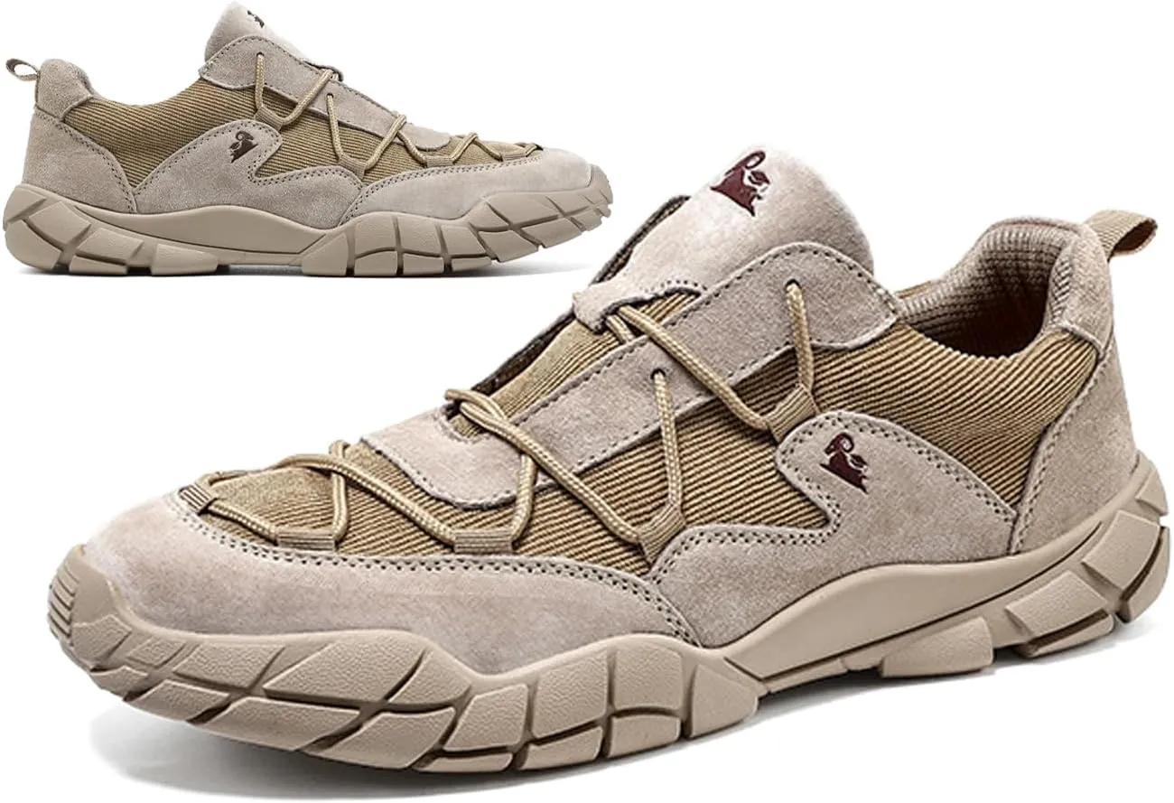 Men's Knitted Lace Up Suede Hiking Shoes Lightweight Mesh Fashion Breathable Casual Sneakers Anti-Slip Outdoor Camping Walking Driving Shoes