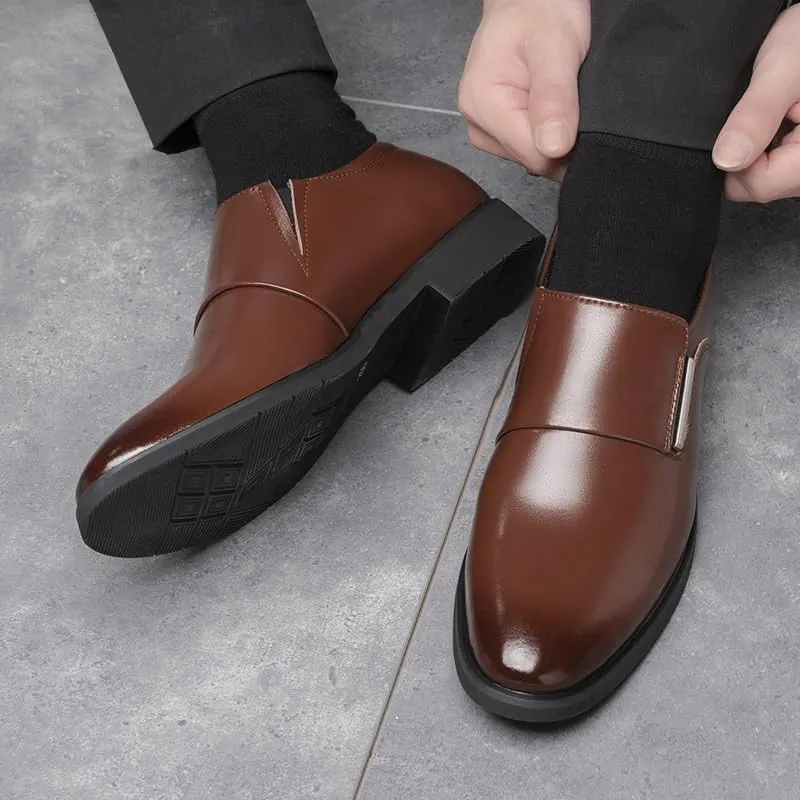 Men's Leather Shoe Fashion Dress Shoes Slip-On Pointed Toe Split Casual Formal Loafers Business Wedding Oxfords Zapatillas De Hombre Man