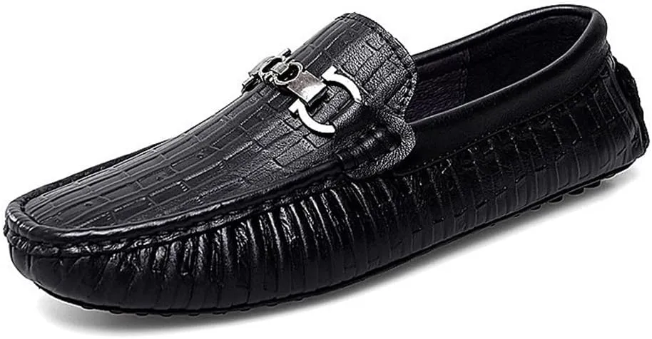 Mens Loafers Round Toe Faux Crocodile Print Leather Anti-Slip Comfortable Flexible Wedding Prom Slip-ons