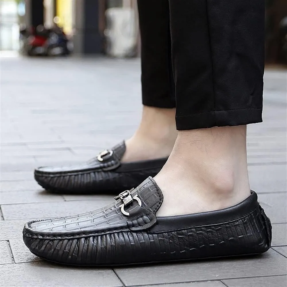 Mens Loafers Round Toe Faux Crocodile Print Leather Anti-Slip Comfortable Flexible Wedding Prom Slip-ons