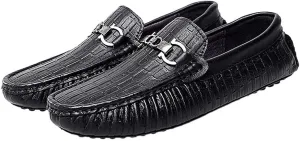 Mens Loafers Round Toe Faux Crocodile Print Leather Anti-Slip Comfortable Flexible Wedding Prom Slip-ons