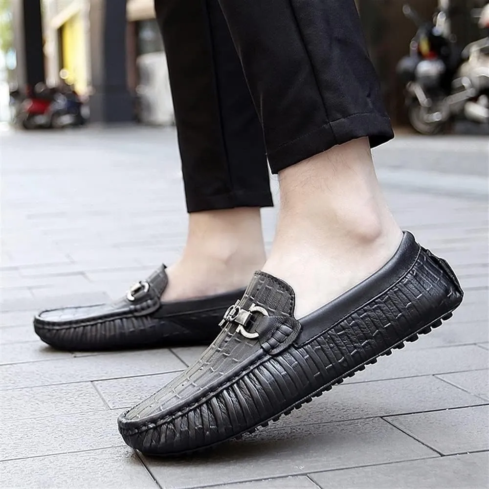 Mens Loafers Round Toe Faux Crocodile Print Leather Anti-Slip Comfortable Flexible Wedding Prom Slip-ons