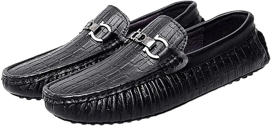Mens Loafers Round Toe Faux Crocodile Print Leather Anti-Slip Comfortable Flexible Wedding Prom Slip-ons