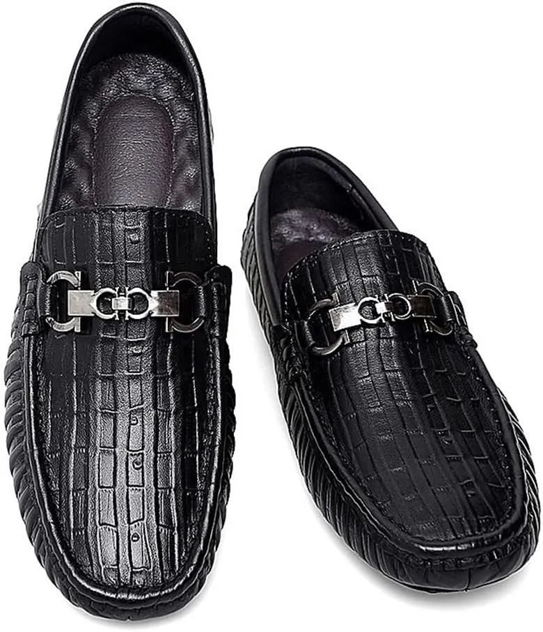 Mens Loafers Round Toe Faux Crocodile Print Leather Anti-Slip Comfortable Flexible Wedding Prom Slip-ons