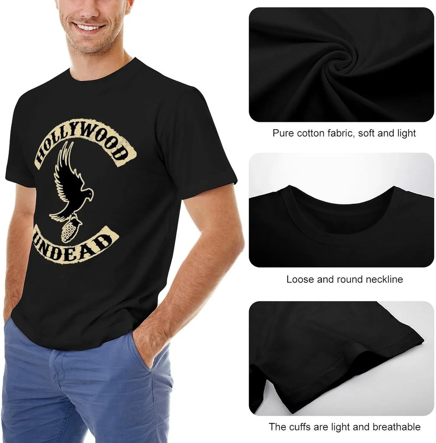 Mens Music Fans T-Shirts Funny Short Sleeve Stretch-Cotton Shirts Adults