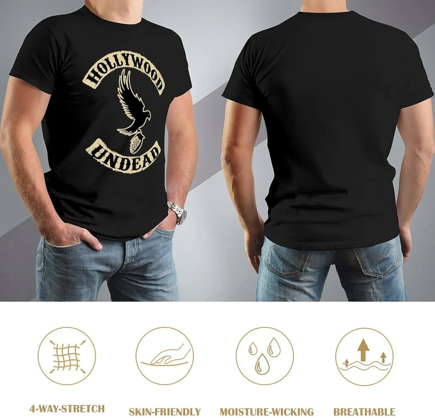Mens Music Fans T-Shirts Funny Short Sleeve Stretch-Cotton Shirts Adults
