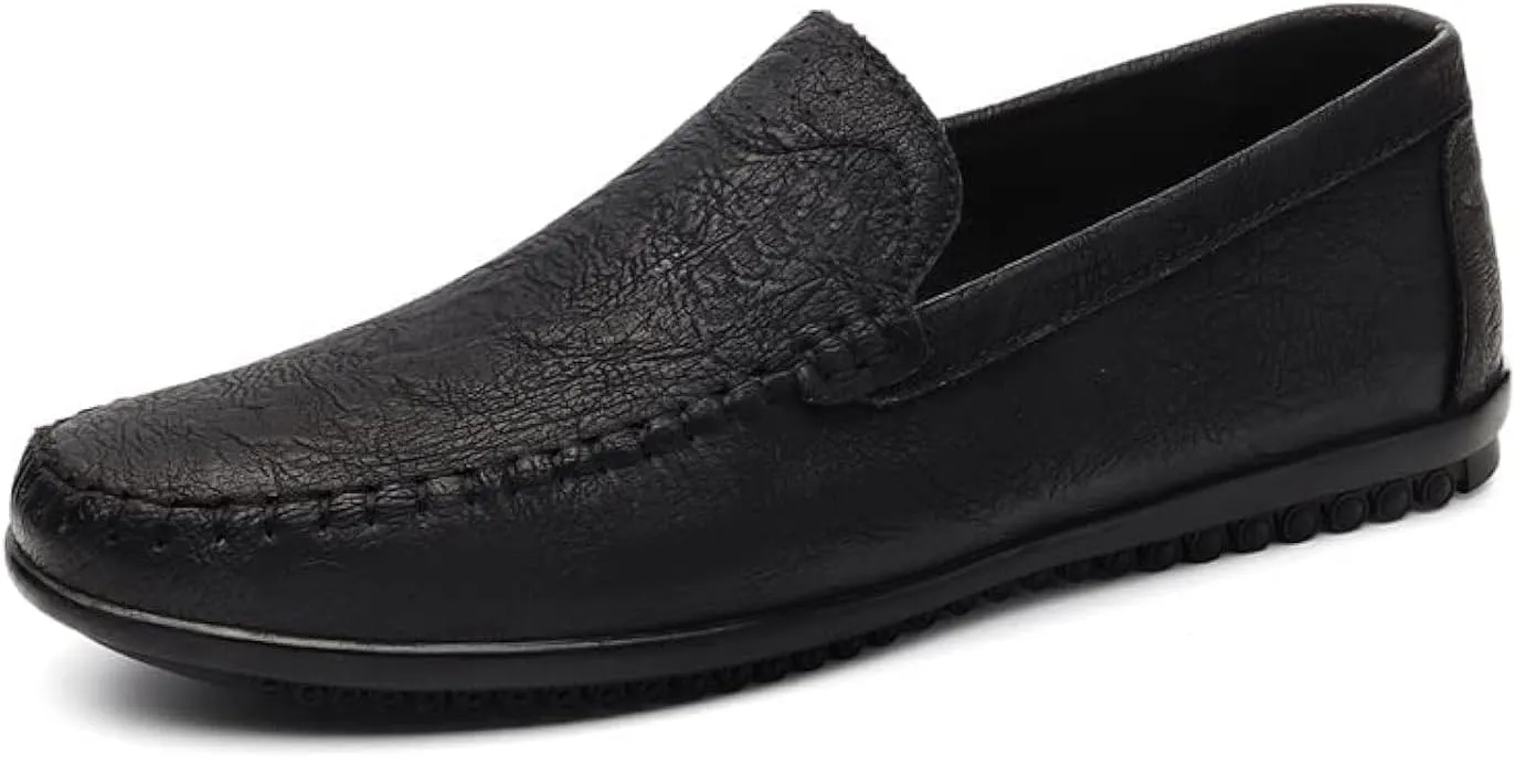 Men's Slip-On Leather Shoes, Driving Loafers, Casual Flats, Retro Style, Handmade, Breathable, Big Size