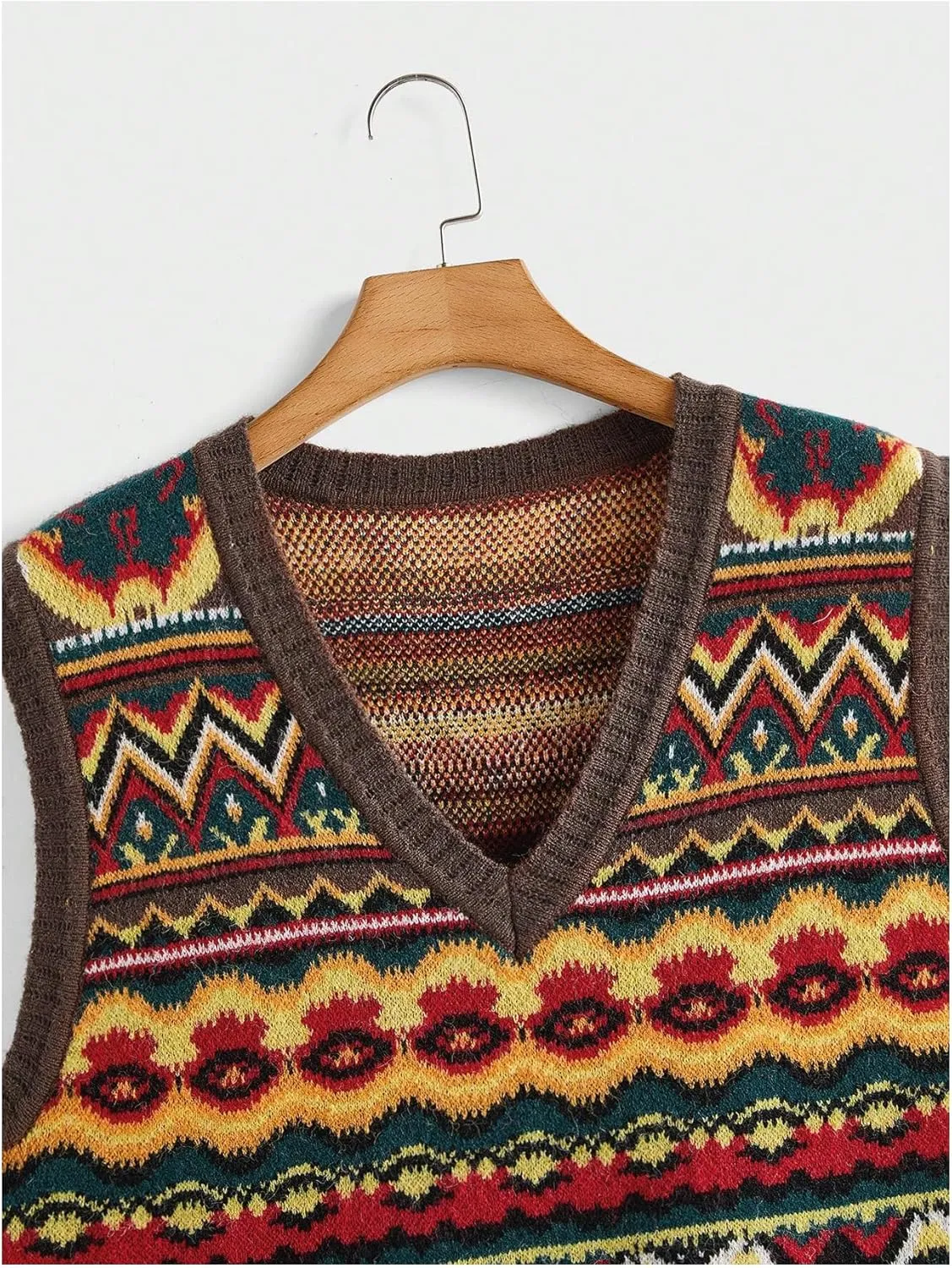 Men's Tribal Print Sweater Vests V Neck Sleeveless Knitted Tank Tops Streetwear