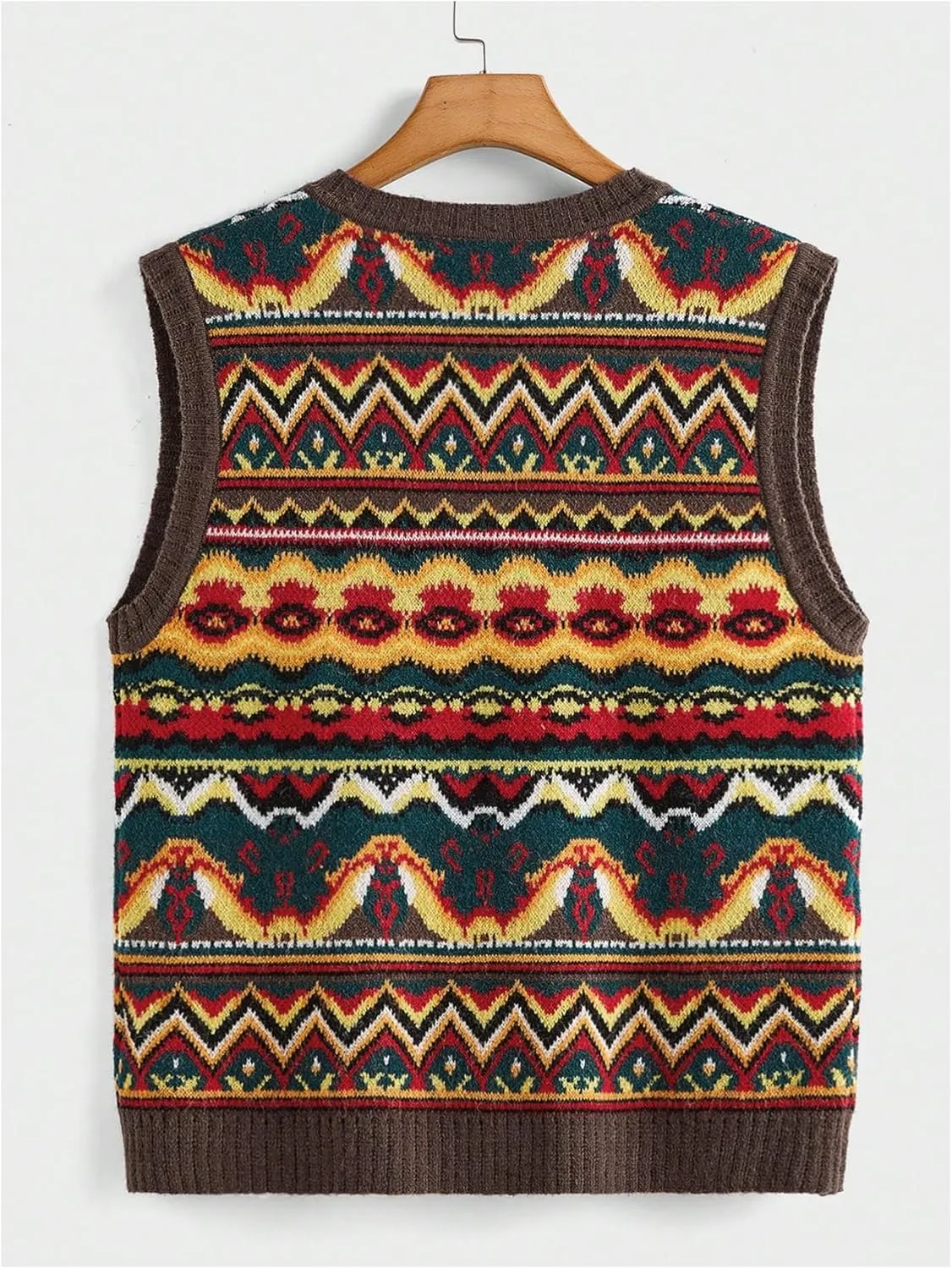 Men's Tribal Print Sweater Vests V Neck Sleeveless Knitted Tank Tops Streetwear