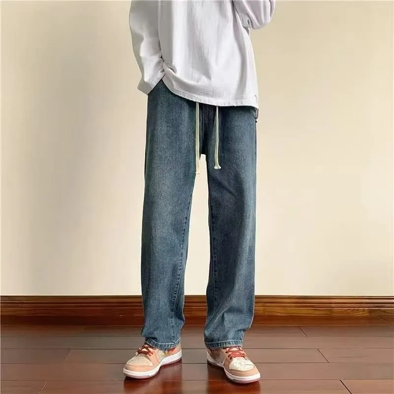 Men's Y2K Wide Leg Fairy Grunge Jeans Normcore Elastic Waist Hip Hop Emo Straight Denim Pants Alternative Trousers