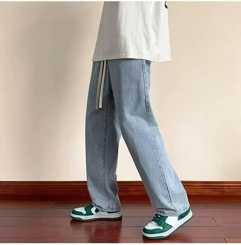 Men's Y2K Wide Leg Fairy Grunge Jeans Normcore Elastic Waist Hip Hop Emo Straight Denim Pants Alternative Trousers