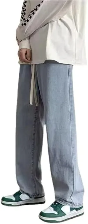 Men's Y2K Wide Leg Fairy Grunge Jeans Normcore Elastic Waist Hip Hop Emo Straight Denim Pants Alternative Trousers