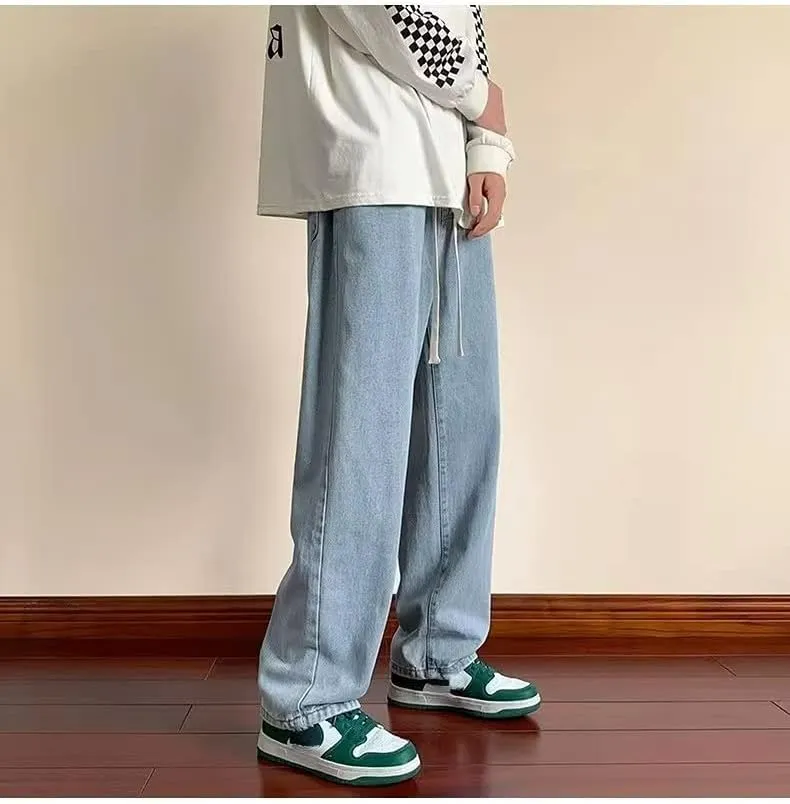 Men's Y2K Wide Leg Fairy Grunge Jeans Normcore Elastic Waist Hip Hop Emo Straight Denim Pants Alternative Trousers