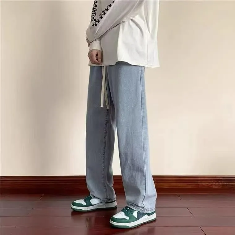 Men's Y2K Wide Leg Fairy Grunge Jeans Normcore Elastic Waist Hip Hop Emo Straight Denim Pants Alternative Trousers