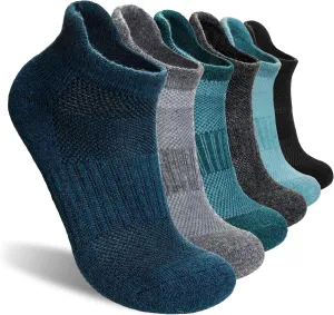 Merino Wool Ankle Hiking Socks For Men & Women No Show Running Athletic Support Thick Cushioned Breathable Socks 6 Pairs