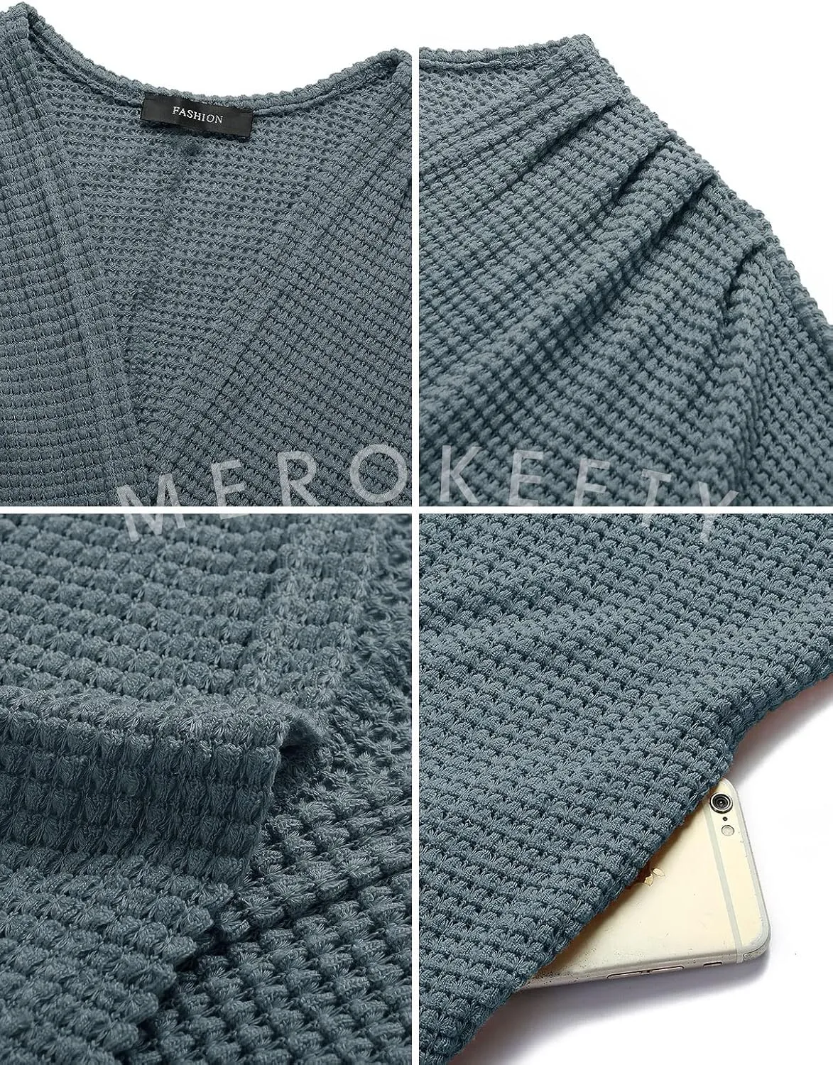 MEROKEETY Women's 2025 Fall Waffle Knit Batwing Long Sleeve Cardigan Loose Open Front Sweater Coat