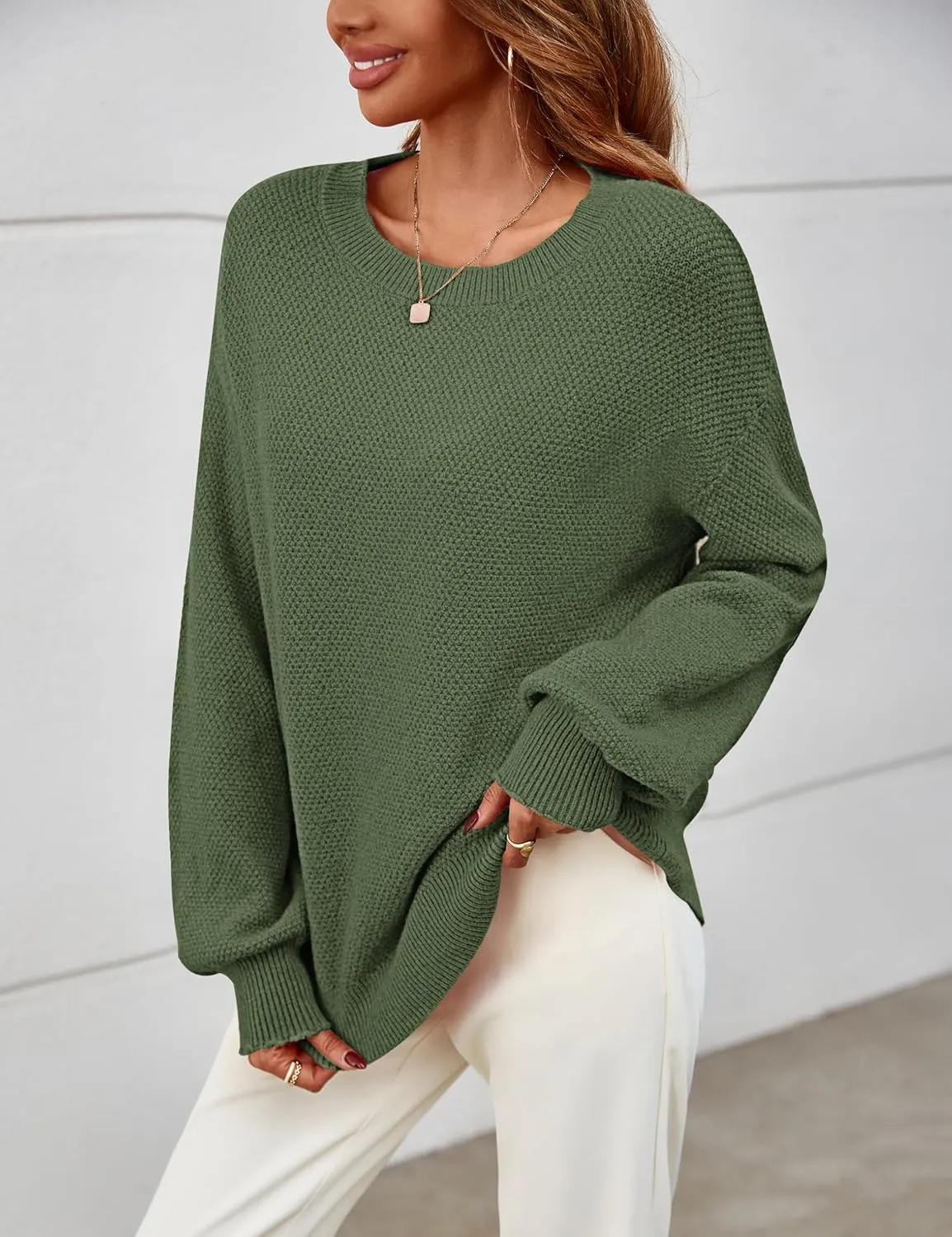 MEROKEETY Women's 2025 Fall Winter Oversized Pullover Sweater Trendy Crew Neck Long Sleeve Heathered Knit Jumper Tops