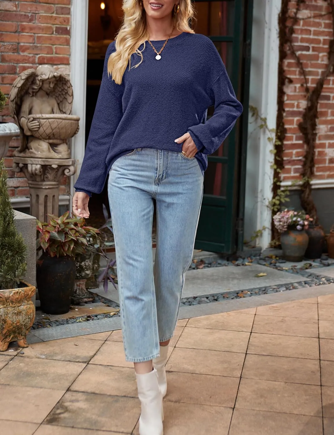 MEROKEETY Women's 2025 Fall Winter Oversized Pullover Sweater Trendy Crew Neck Long Sleeve Heathered Knit Jumper Tops