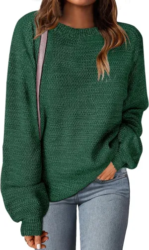 MEROKEETY Women's 2025 Fall Winter Oversized Pullover Sweater Trendy Crew Neck Long Sleeve Heathered Knit Jumper Tops