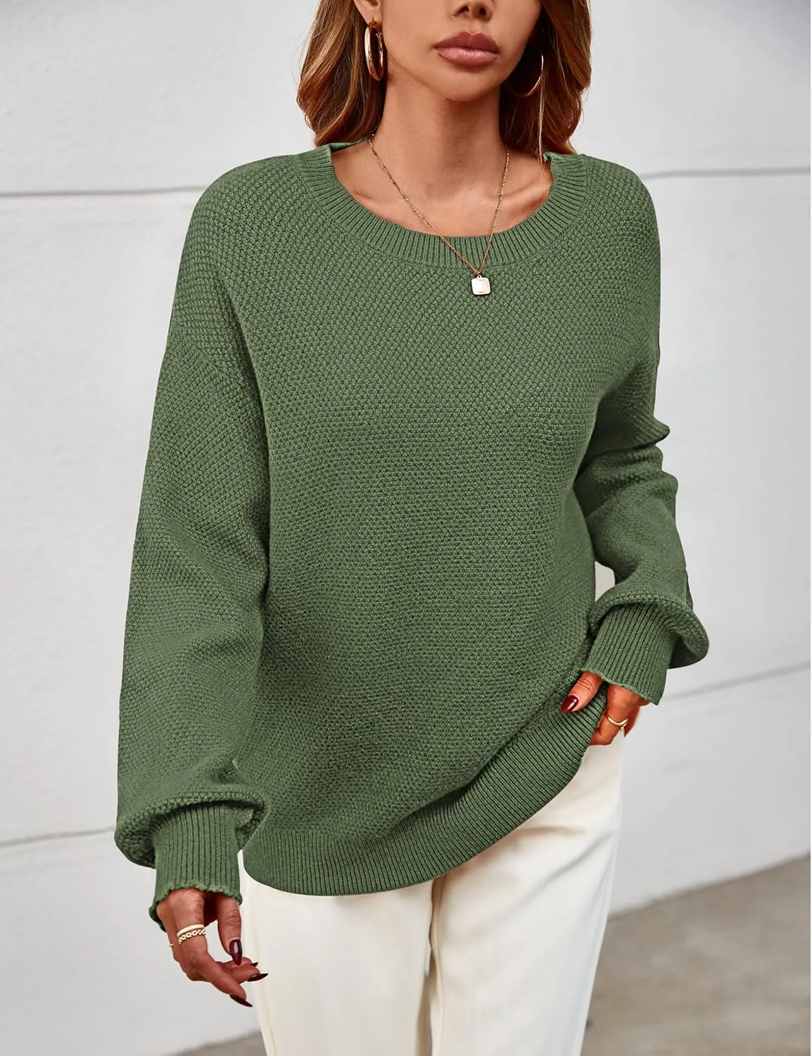 MEROKEETY Women's 2025 Fall Winter Oversized Pullover Sweater Trendy Crew Neck Long Sleeve Heathered Knit Jumper Tops