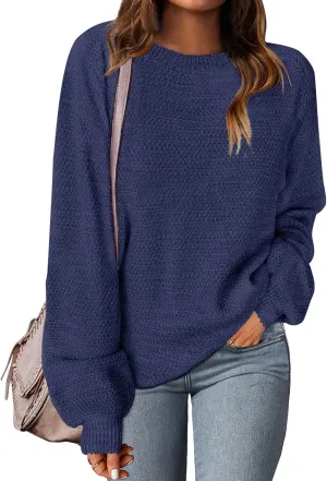 MEROKEETY Women's 2025 Fall Winter Oversized Pullover Sweater Trendy Crew Neck Long Sleeve Heathered Knit Jumper Tops