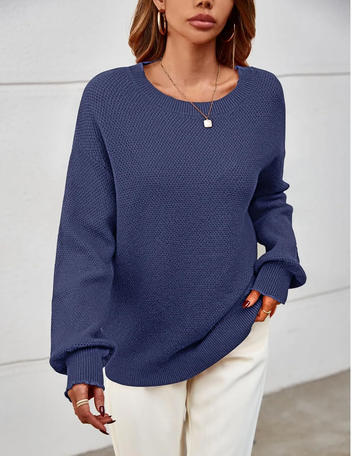 MEROKEETY Women's 2025 Fall Winter Oversized Pullover Sweater Trendy Crew Neck Long Sleeve Heathered Knit Jumper Tops