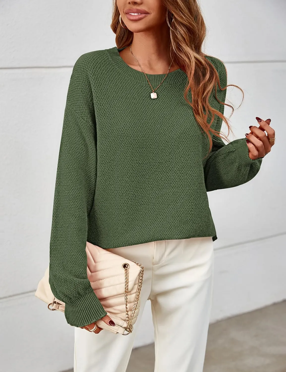 MEROKEETY Women's 2025 Fall Winter Oversized Pullover Sweater Trendy Crew Neck Long Sleeve Heathered Knit Jumper Tops
