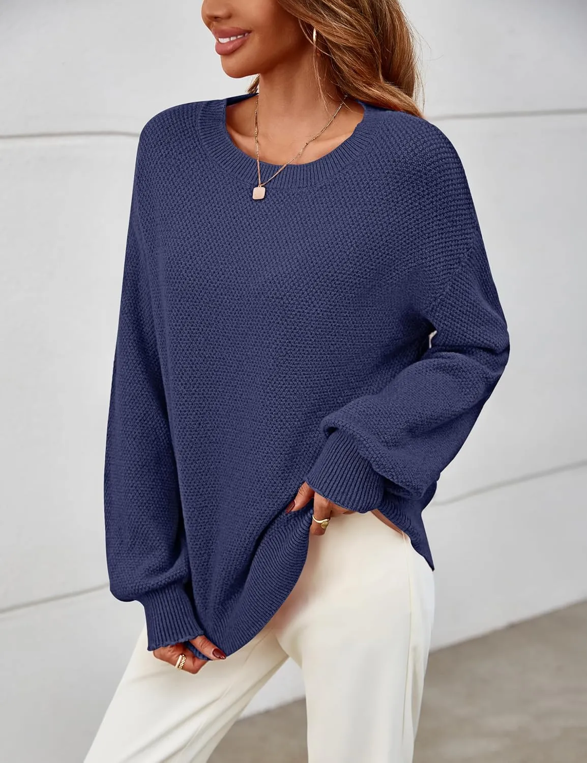 MEROKEETY Women's 2025 Fall Winter Oversized Pullover Sweater Trendy Crew Neck Long Sleeve Heathered Knit Jumper Tops