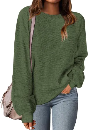 MEROKEETY Women's 2025 Fall Winter Oversized Pullover Sweater Trendy Crew Neck Long Sleeve Heathered Knit Jumper Tops