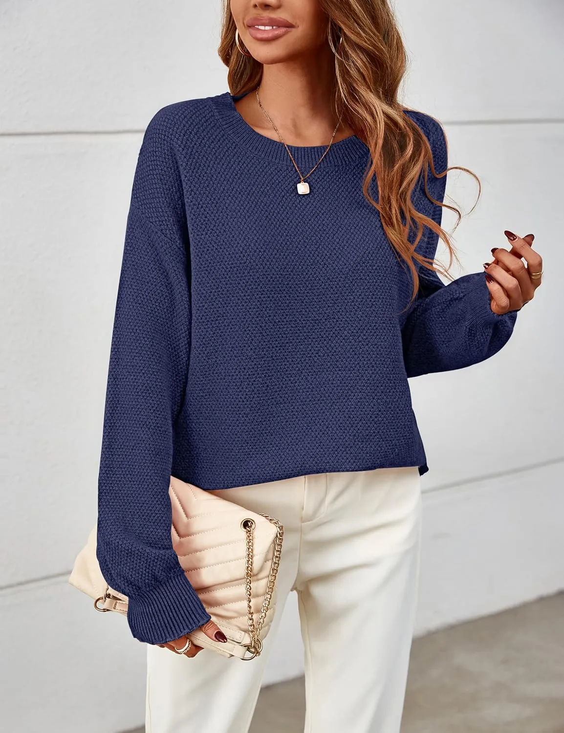 MEROKEETY Women's 2025 Fall Winter Oversized Pullover Sweater Trendy Crew Neck Long Sleeve Heathered Knit Jumper Tops